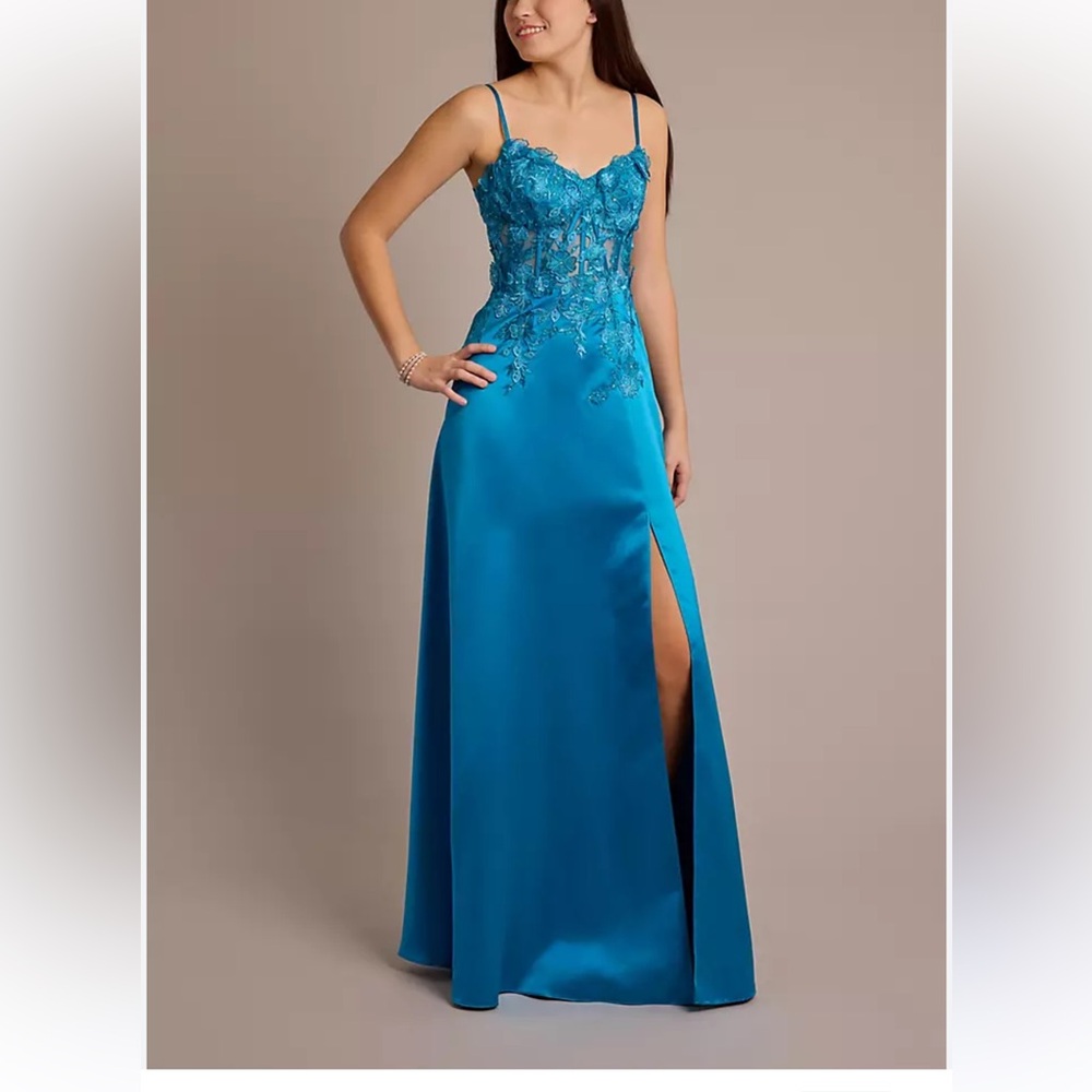 Jules WBM3942 Azure floral applique corset dress.